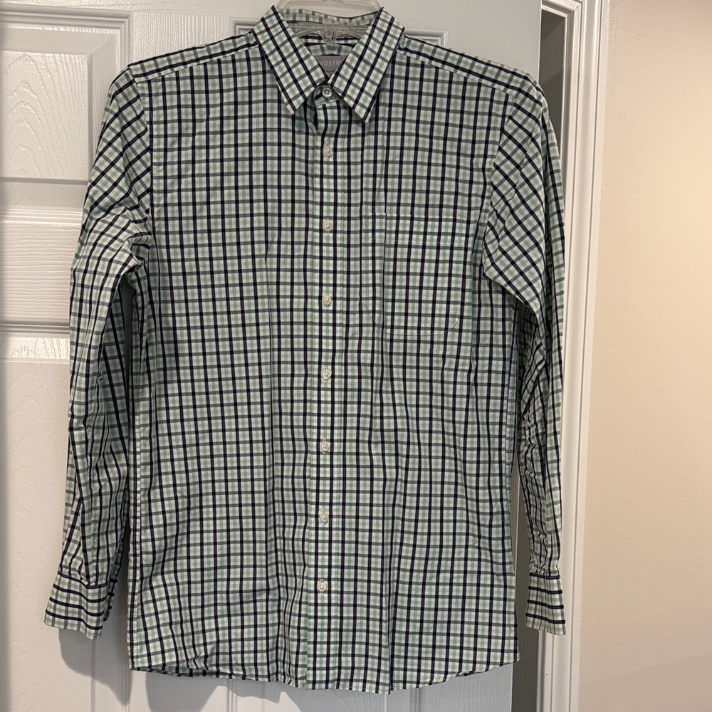 Nordstrom Mint Green & Navy Plaid Button-Down Shirt